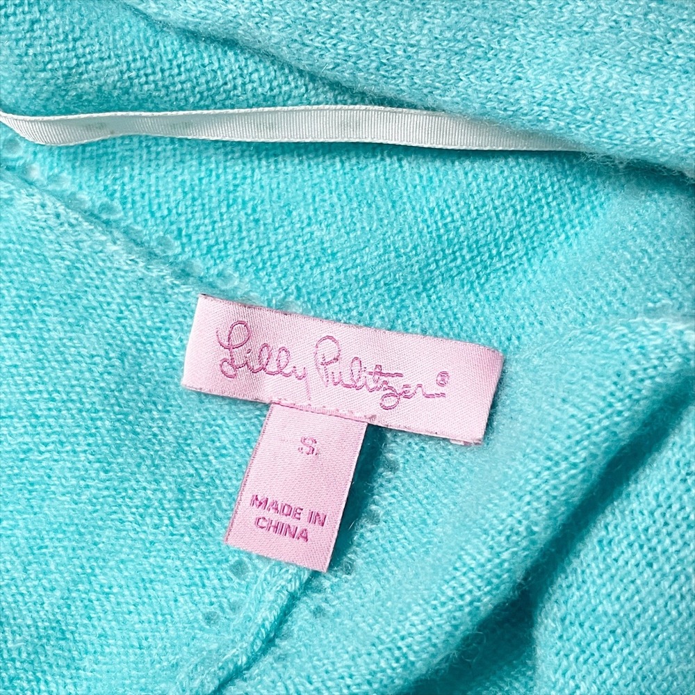 Lilly‎ Pulitzer 100% Cashmere Turquoise Ruffle Cardigan Small open front sweater - Picture 7 of 9